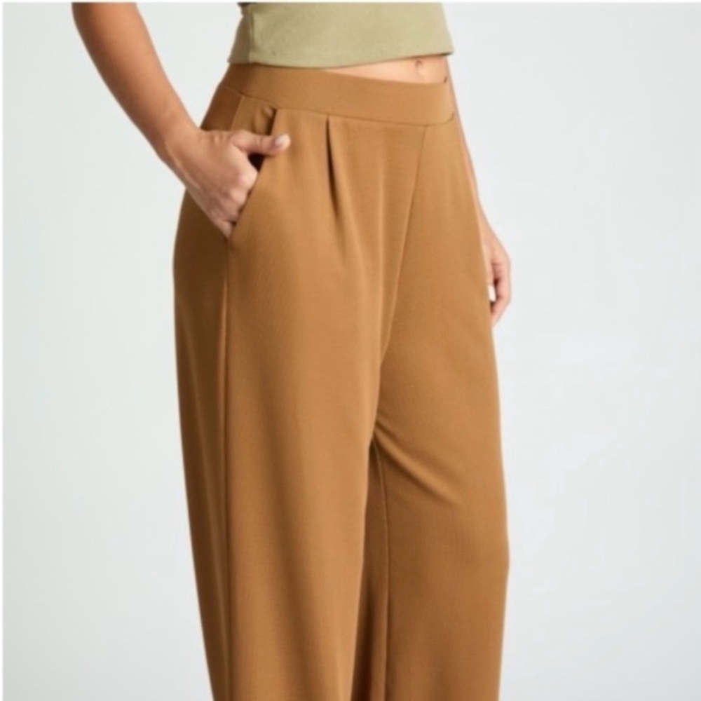 Caramel Soft Stretch Pull On Wide Leg Trouser.